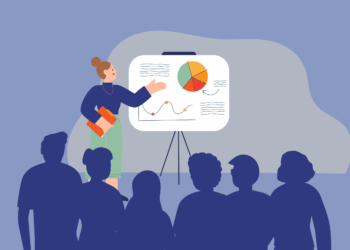 Speaker at a conference with her poster